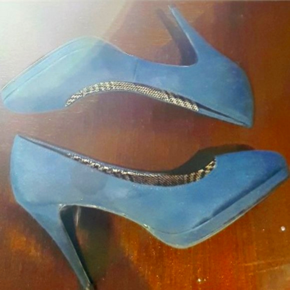 New Blue Faux Suede Heels